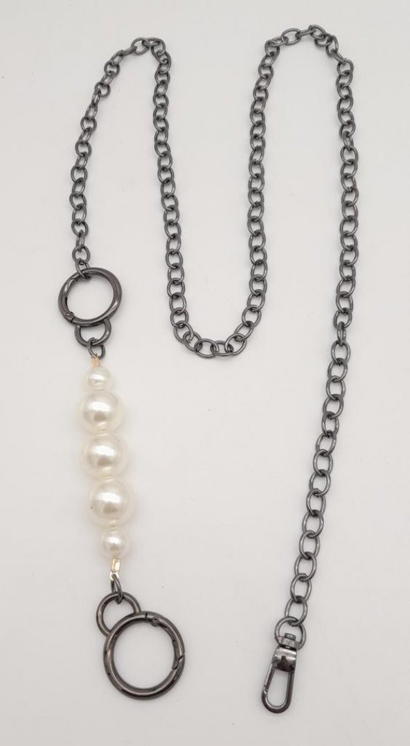 Angel Çanta Aksesuar İncili Kulaklı Yaylı Halkalı 120 cm Çanta Zinciri Füme Renk - 3