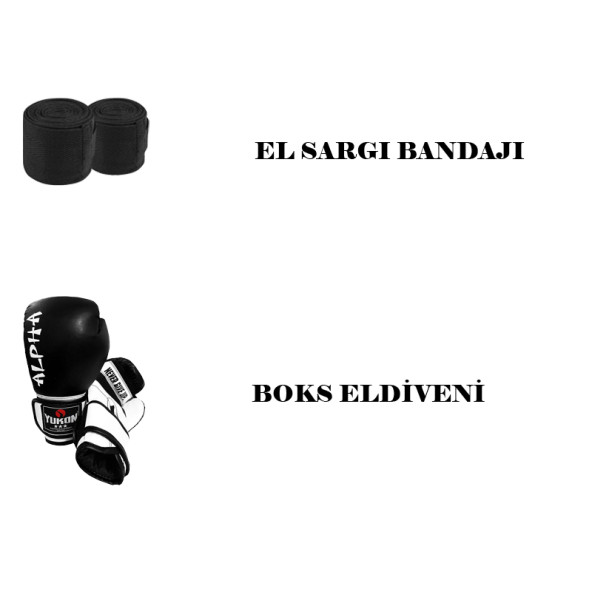 Desfabe Boxing Star 120x32 Cm Zincirli Boks Kum Torbası Siyah+El Sargı Bandajı+Boks Eldiveni - 2