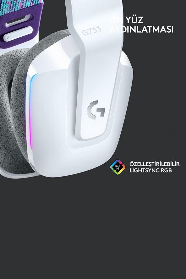 Logitech G733 LIGHTSPEED RGB Kablosuz 7.1 Surround Ses Oyuncu Kulaklığı - Beyaz - 4