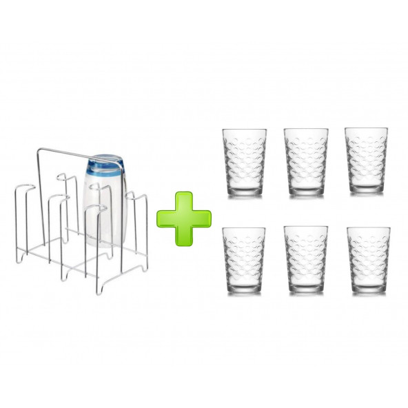 CAM 6 LI SU,MEŞRUBAT BARDAĞI VE TEZGAH ÜSTÜ BARDAK KURUTMALIK SET - 3