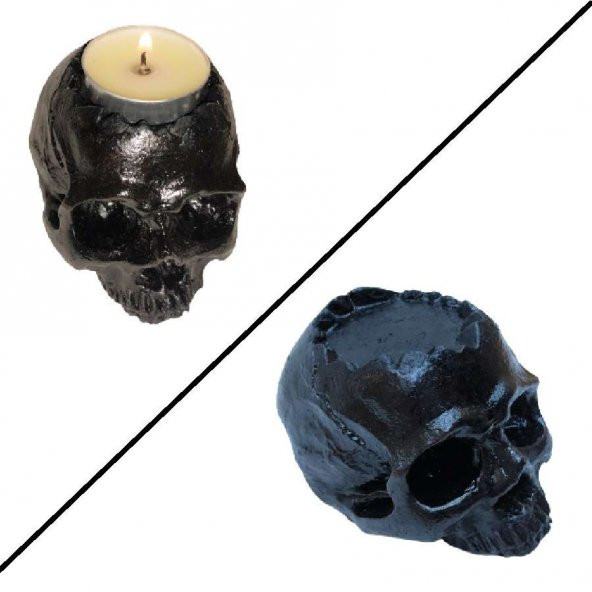 İkili KuruKafa Taş Mumluk Siyah - 2