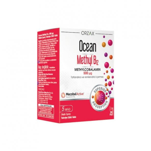 Ocean Methyl B12 Metilcobalamin 500µg 5ml Dilaltı Sprey