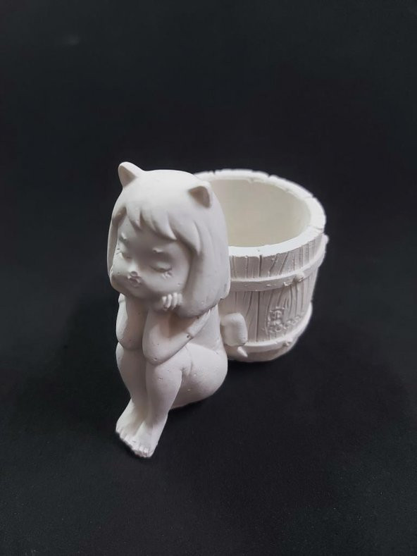 Sepetli Kedi Kız Kalemlik Saksı 11x7cm