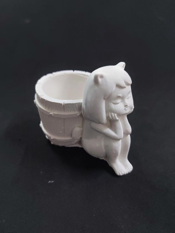 Sepetli Kedi Kız Kalemlik Saksı 11x7cm - 2