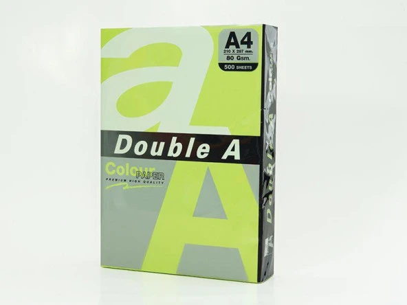 Double A Renkli Kağıt 500 Lü A4 75 Gram Fosforlu Yeşil (1 Top 500 Yaprak)