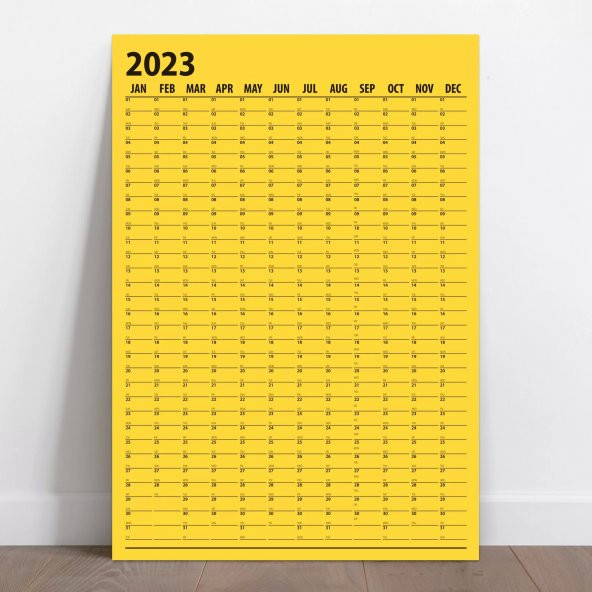 Sarı Renk 2023 Yıllık Planlama Takvim, 2023 Yılı Duvar Takvimi, Yıllık Planlayıcı - 35 X 50 cm Boy