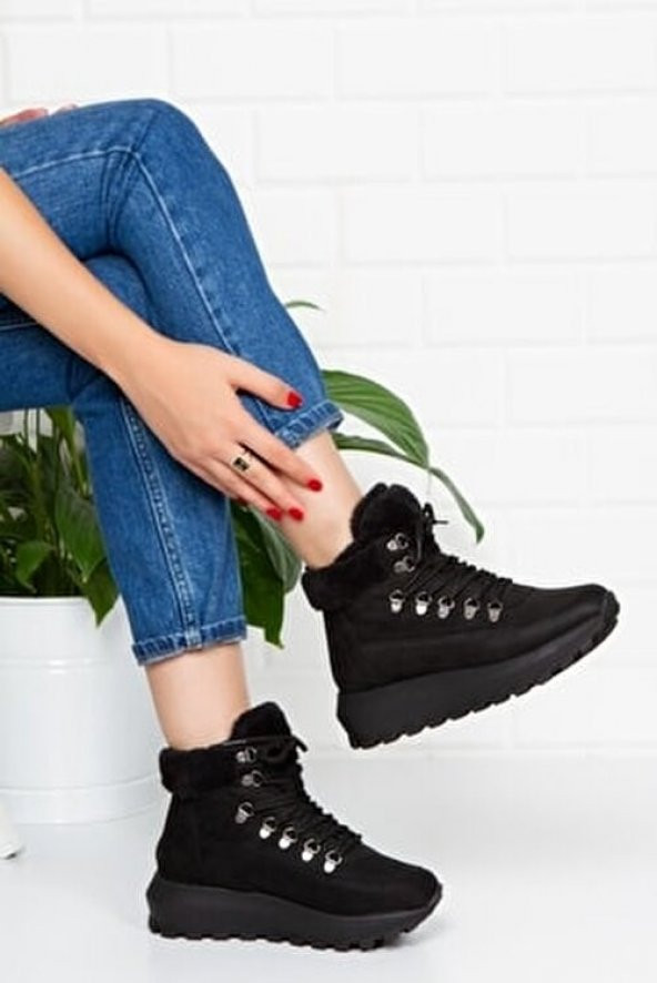 CASSO POLİÜRETAN HAFİF TABAN BAĞCIKLI KADIN İÇİ KÜRKLÜ GÜNLÜK SPOR BOT - 2