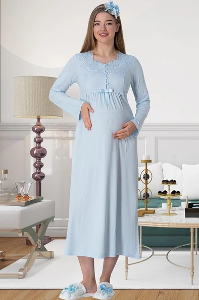 Mecit 5415 Bayan Mavi Hamile Lohusa Gecelik - Resim 3