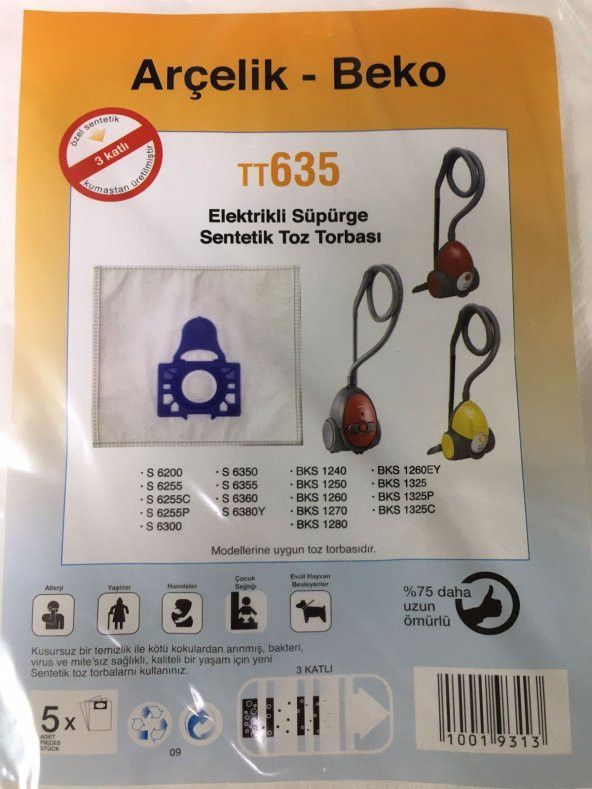 MEYSAN Meysan ARÇELİK-BEKO TT635 5Lİ SÜPÜRGE TOZ TORBASI - 3