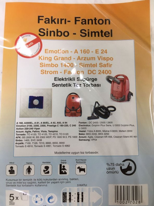 MEYSAN Meysan FAKIR-FANTON SİNBO-SİMTEL 5Lİ SÜPÜRGE TOZ TORBASI - 3