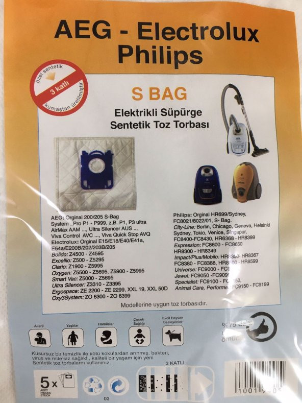 MEYSAN Meysan AEG-ELECTROLUX PHİLİPS 5Lİ ELEKTRİKLİ SÜPÜRGE TOZ TORBASI - 3