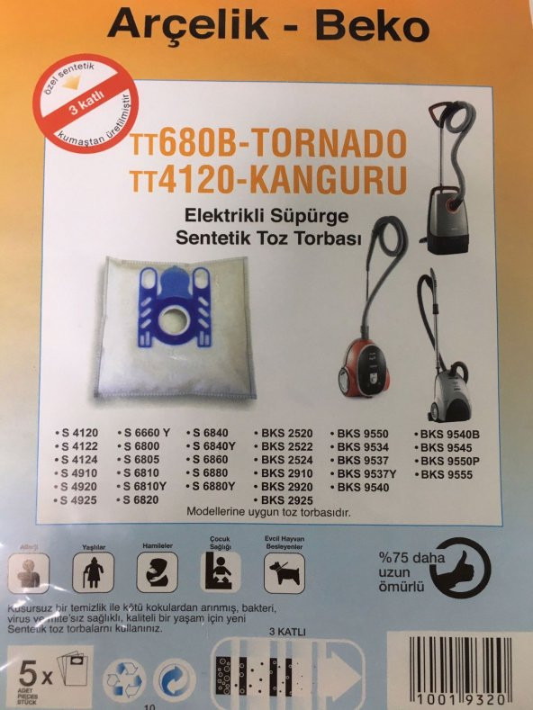 MEYSAN Meysan ARÇELİK-BEKO TT680B 5Lİ SÜPÜRGE TOZ TORBASI - 3