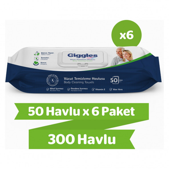Giggles Vücut Temizleme Havlusu 50'li 6 Paket 300 Havlu