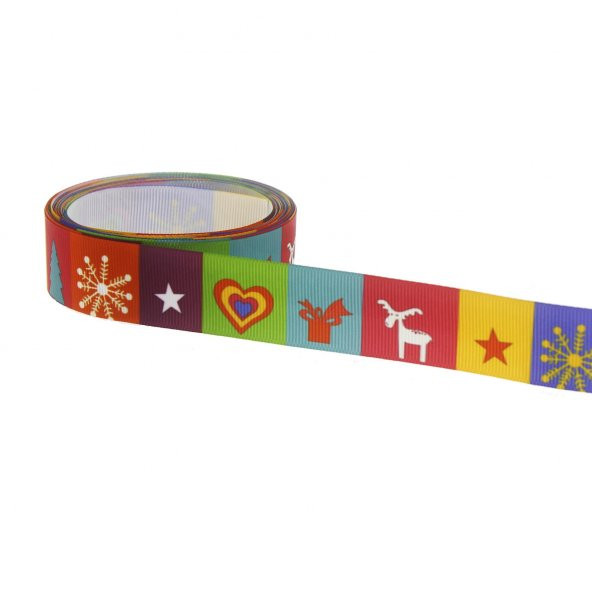 2,5cm x 5metre Grogren Yılbaşı Kurdela Karışık Desen No: 28