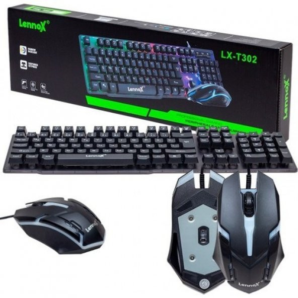 LENNOX LX-T302 GAMING OYUNCU RGB IŞIKLI MEKANİK HİSLİ KLAVYE+ MOUSE FARE SET - 2