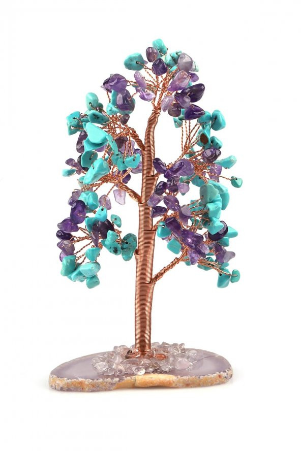 Kristal Kuvars - Turkuaz - Ametist Doğal Taş Tel Sarmalı Tasarım Ağaç ürün görseli 1