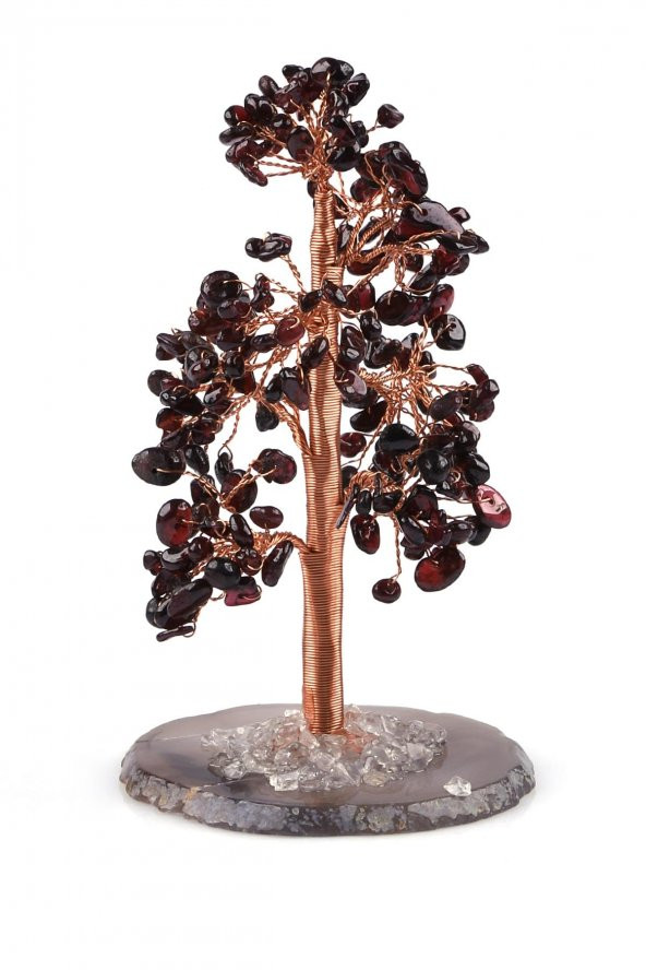 Kristal Kuvars - Garnet-Lal Doğal Taş Tel Sarmalı Tasarım Ağaç - 2