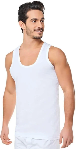 6 Lı Seher Erkek % 100 Pamuk Penye Atlet Beyaz Klasik 0001