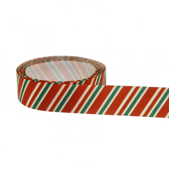 2,5cm x 5metre Grogren Yılbaşı Kurdela Çapraz Çizgili No: 19