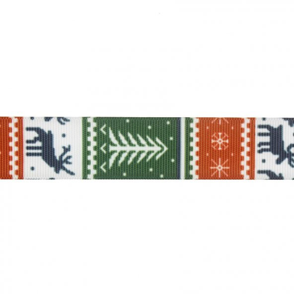 2,5cm x 5metre Grogren Yılbaşı Kurdela Geyik ve Çam Ağacı No: 16 - 2