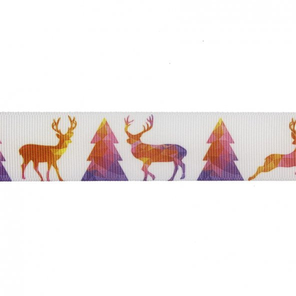2,5cm x 5metre Grogren Yılbaşı Kurdela Geyik ve Çam Ağacı No: 14 - 2