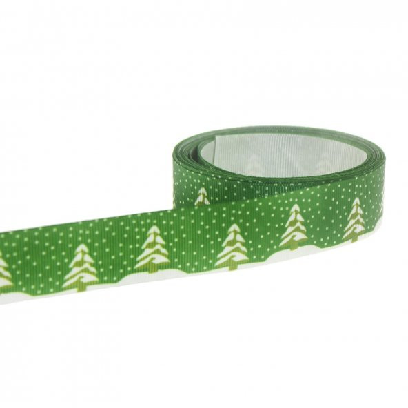 2,5cm x 5metre Grogren Yılbaşı Kurdela Yeşil Çam Ağaçlı No: 10