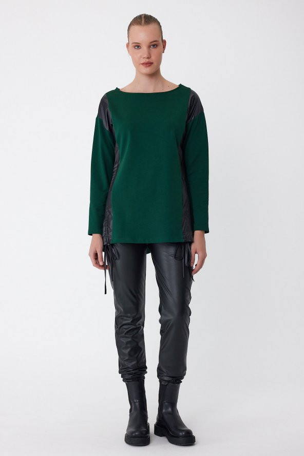 Lamia Donna Deri Detaylı İki İplik Yeşil Bluz