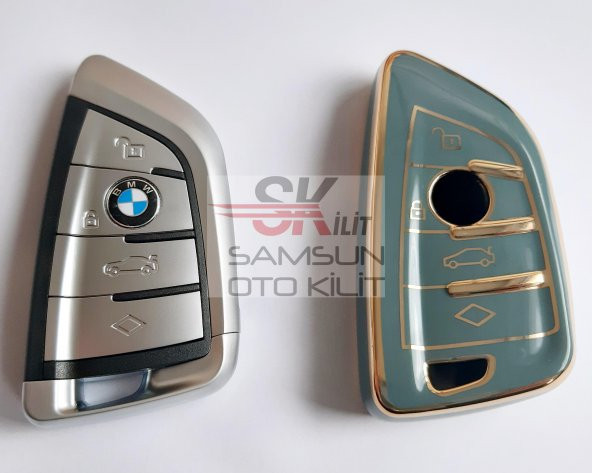 BMW FEM Smart Silikon Kumanda Kılıfı Gri 4 Buton