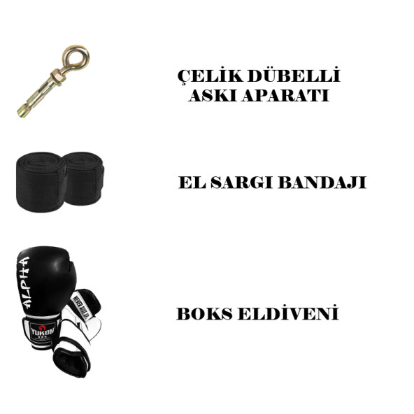 Desfabe Boxing Star 120x32 Cm Zincirli Boks Kum Torbası Siyah+Askı Aparatı+Boks Eldiveni+El Bandajı - 2