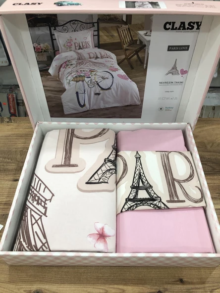 Clasy Tek Kişilik Ranforce Nevresim Takımı Paris Love - 3