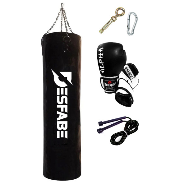 Desfabe Boxing Star 120x32 Cm Zincirli Boks Kum Torbası Siyah+Askı Aparatı+Boks Eldiveni+Atlama İpi