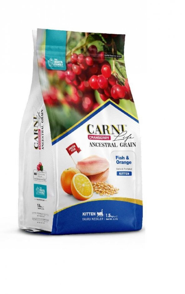 Carni Life Kızılcık Balıklı ve Portakallı Yavru Kedi Maması 1.5 Kg