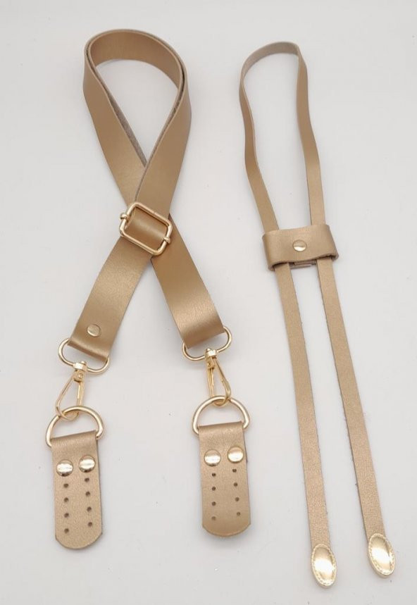 Angel Çanta Aksesuar Gold Renk Suni Deri 120X2.4 Cm Ayarlı Çanta Saplı Büzgülü Set Light Gold Metal ürün görseli 1