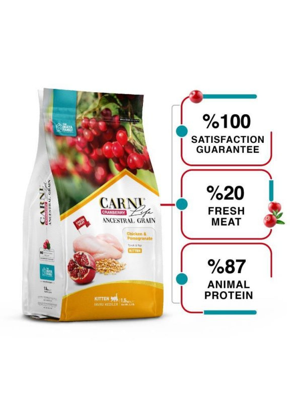 Carni Life Kızılcık Tavuklu ve Narlı Yavru Kedi Maması 1.5 Kg - 2