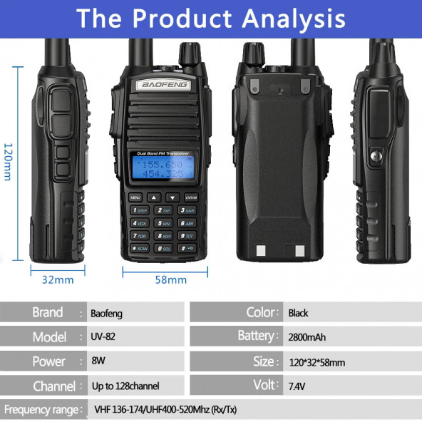 Baofeng UV-82 artı  Plus 8 W TYPE-C ŞARJLI