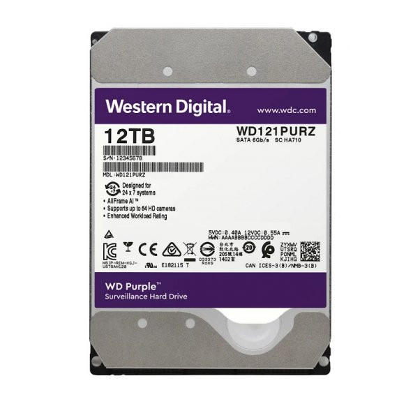 WD 3.5" 12TB PURPLE WD121PURZ 7200 RPM 256MB SATA-3 Güvenlik Diski - 2