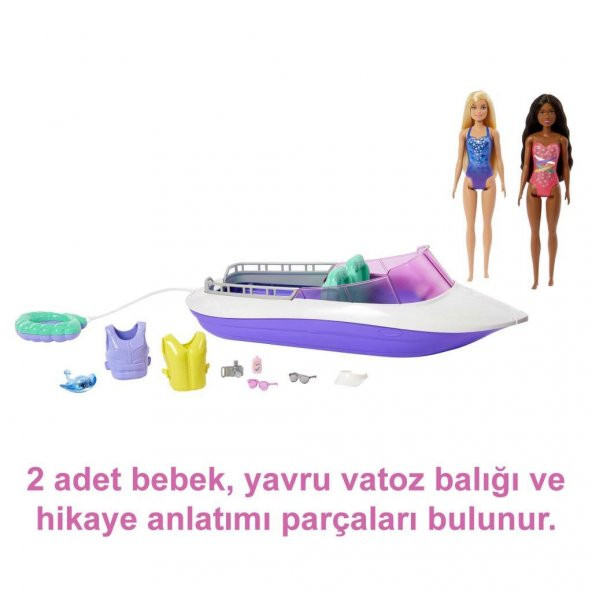 Barbienin Botu Oyun Seti, 2 Barbie, 4 oturma alanı bulunan şeffaf zeminli tekne (46 cm) ve 4 aksesuarıyla, 3 yaş ve üzeri HHG60 - 3