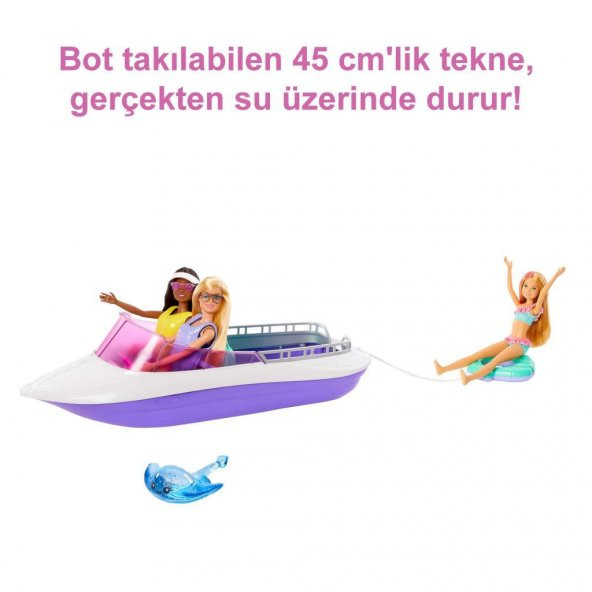 Barbienin Botu Oyun Seti, 2 Barbie, 4 oturma alanı bulunan şeffaf zeminli tekne (46 cm) ve 4 aksesuarıyla, 3 yaş ve üzeri HHG60 - 4
