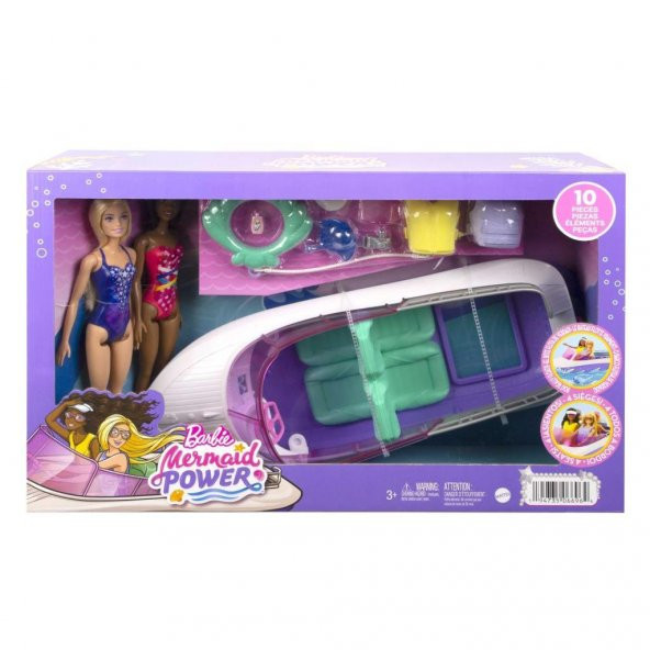 Barbienin Botu Oyun Seti, 2 Barbie, 4 oturma alanı bulunan şeffaf zeminli tekne (46 cm) ve 4 aksesuarıyla, 3 yaş ve üzeri HHG60 - 5