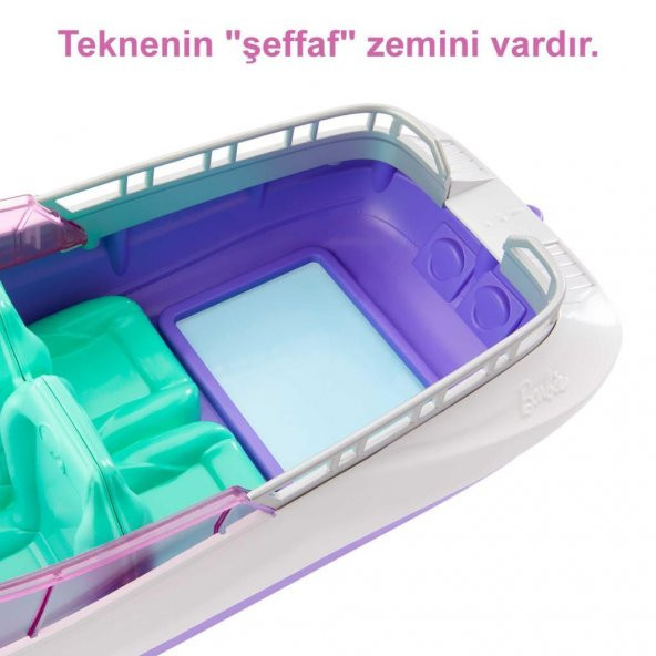 Barbienin Botu Oyun Seti, 2 Barbie, 4 oturma alanı bulunan şeffaf zeminli tekne (46 cm) ve 4 aksesuarıyla, 3 yaş ve üzeri HHG60 - 6