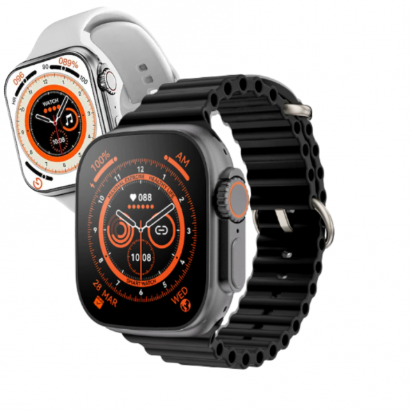 GS8 Watch 8 Ultra Akıllı Saat Siyah ve Beyaz Renk Kordon - Resim 2