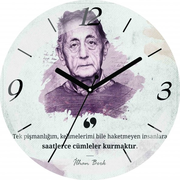 İlhan Berk Tek Pişmanlığım Bombeli Gerçek Cam Duvar Saati