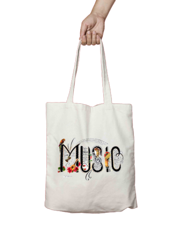 Müzik Music Yazı İki Tarafı Baskılı Bez Çanta Omuz Çantası