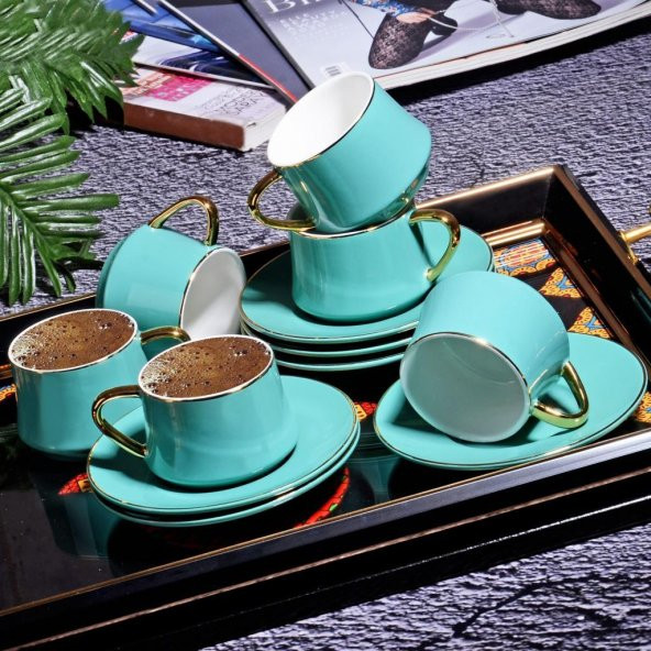 Kosova New Bone Parlak Tiffany Blue 6lı Fincan Takımı 120 cc FIN-532