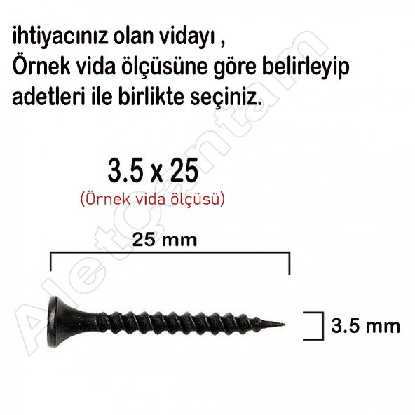 Sivriuçlu Alçıpan Vidası Borazan Siyah Vida 3.5 x 25 MM 100 Adet - Resim 2