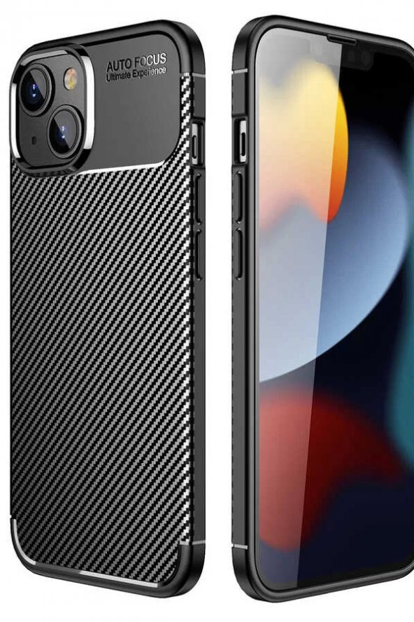 Apple iPhone 14 Plus Kılıf Negro Karbon Dokulu Sert Silikon Arka Kapak