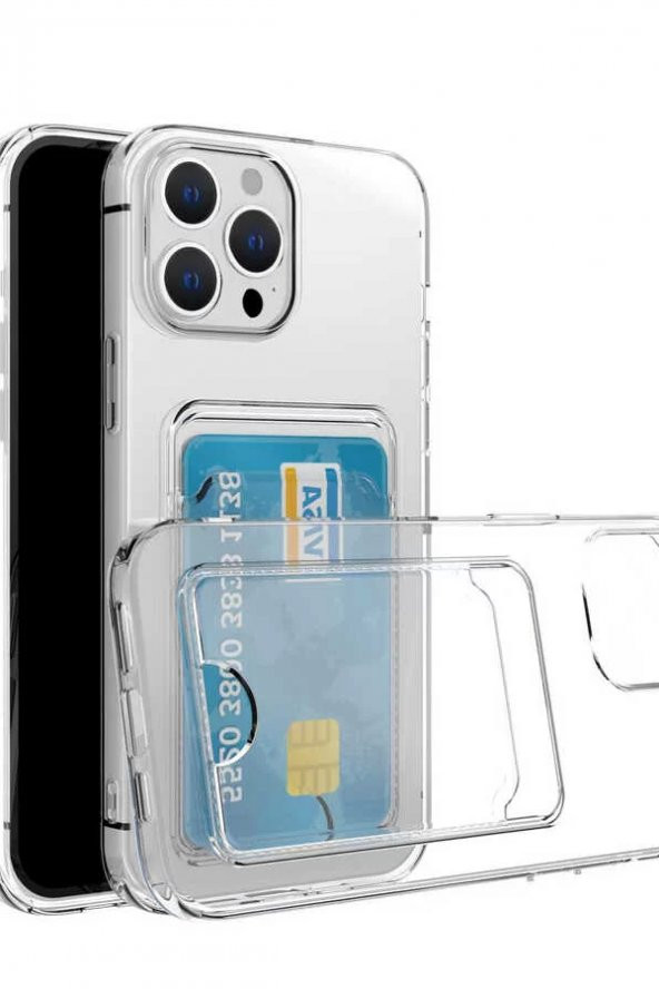 Apple iPhone 14 Pro Kılıf Kartlıklı Şeffaf Setra Clear Silikon Kapak