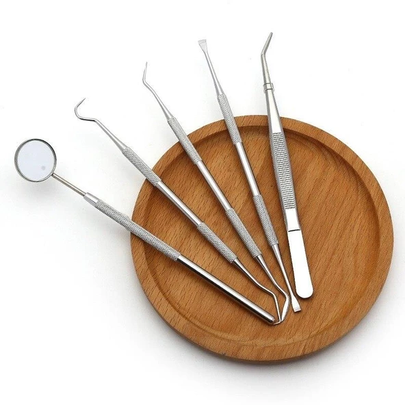 Valkyrie 5 Parça Paslanmaz Çelik Diş Temizleme Ağız Bakımı 5 Li Set Ayna Orak Skaler Spatula Cımbız Seti - 6
