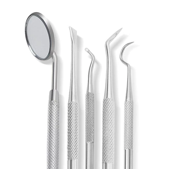 Valkyrie 5 Parça Paslanmaz Çelik Diş Temizleme Ağız Bakımı 5 Li Set Ayna Orak Skaler Spatula Cımbız Seti - 3