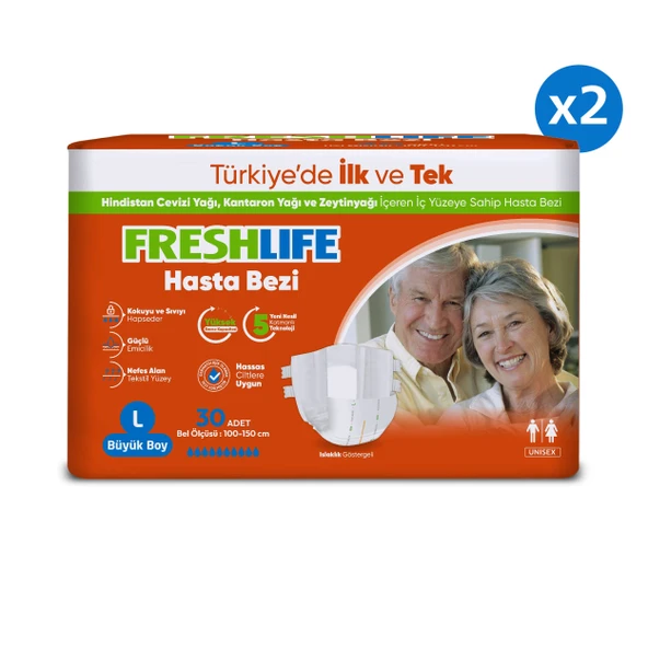 2'li Freshlife Large Beden Büyük Boy Yetişkin Hasta Bezi 30x2 (60 Adet) - 2